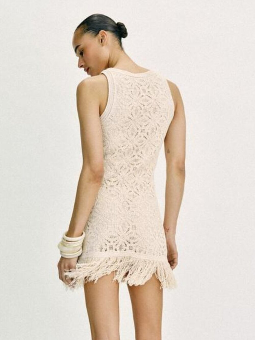 ZARA FRINGED CROCHET SHORT DRESS - Picture 8 of 11